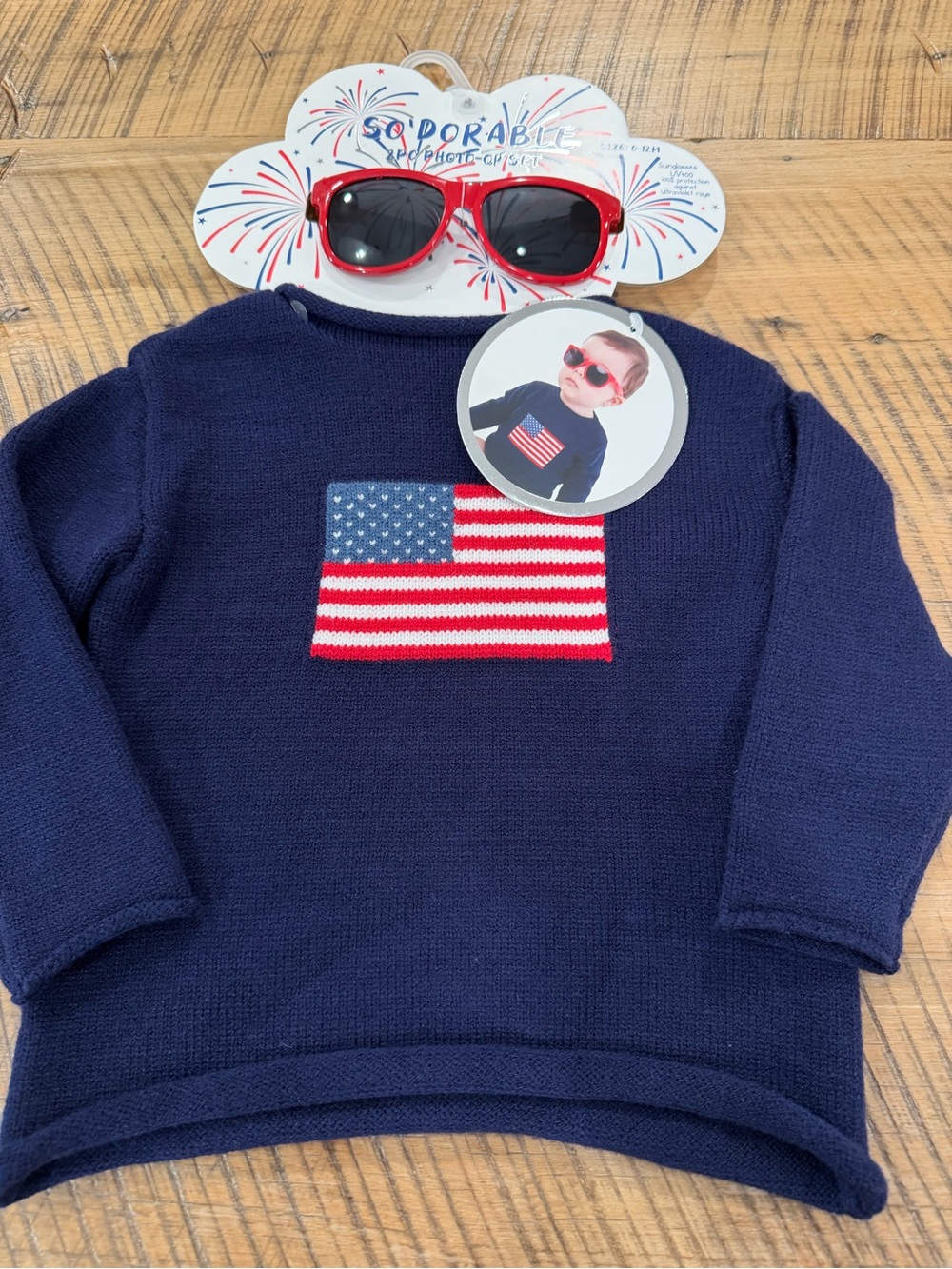 So’Dorable Navy Flag Sweater and  Red Kids Sunglasses with Black Lenses set